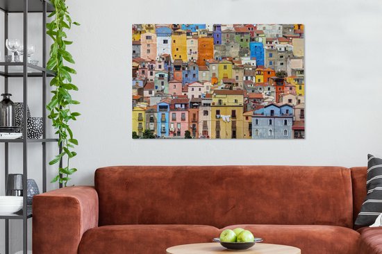 Canvas Schilderij De kleurrijke huizen in Sardinië - 120x80 cm - Wanddecoratie - OneMillionCanvasses