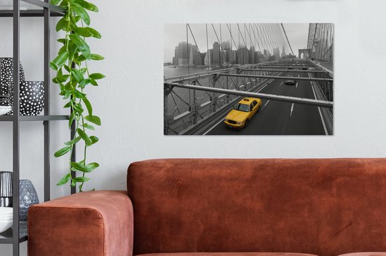 Canvas Schilderij Zwart-wit foto van een weg in het Noord-Amerikaanse New York - 90x60 cm - Wanddecoratie