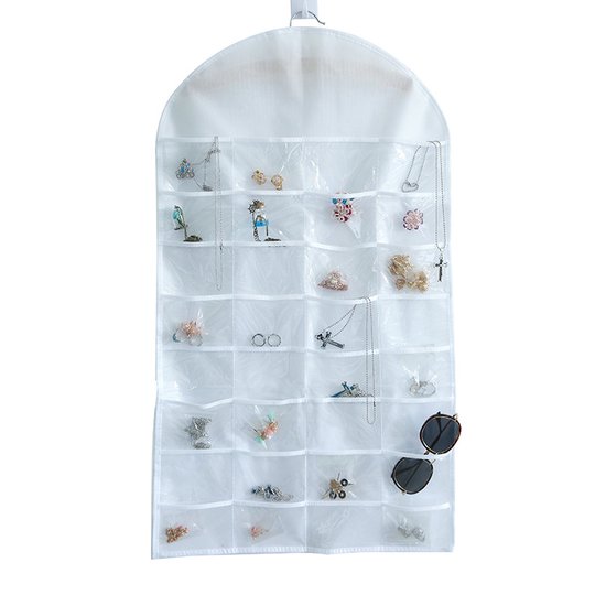 Sieraden organizer - Wit - Hangende Juwelenstandaard Met 32 Vakken - Oorbellen organizer - Sieraden Organizer Hangend - Dubbelzijdige organzier voor Sieraden en Make-up - Opbergen van je Sieraad - Hangende Sieradenkoffer