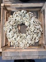 Couronne, krans WHITE zomerbloemen, in kratje, 28 cm doorsnede