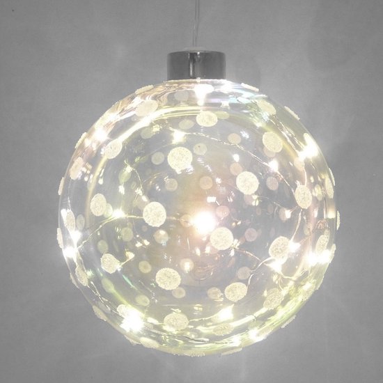 1x Glazen decoratie kerstballen met 20 led lampjes verlichting 12 cm -... |  bol.com