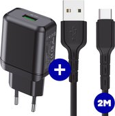 Adaptateur USB avec câble USB-C - 2 mètres - Chargeur Quick - Charge rapide 18W - Pour Samsung S21, Tab S7, Tab A8, Tab S6 Lite, A52, A53, A51, A13, S22, S21, S10