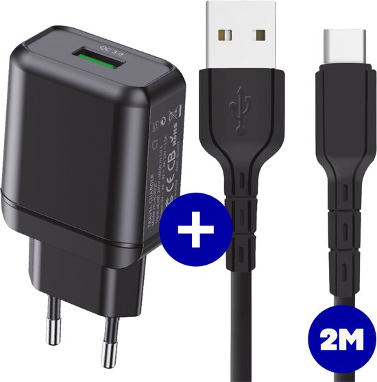 badminton Ventileren zonde USB Adapter met USB-C Kabel - 2 Meter - Snellader - Quick Charge 18W - Voor  Samsung... | bol.com