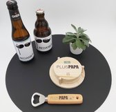 Vaderdag cadeau voor pluspapa - unieke onderzetters met bijhorende flesopener + gratis stickers, een ideaal pluspapa geschenk