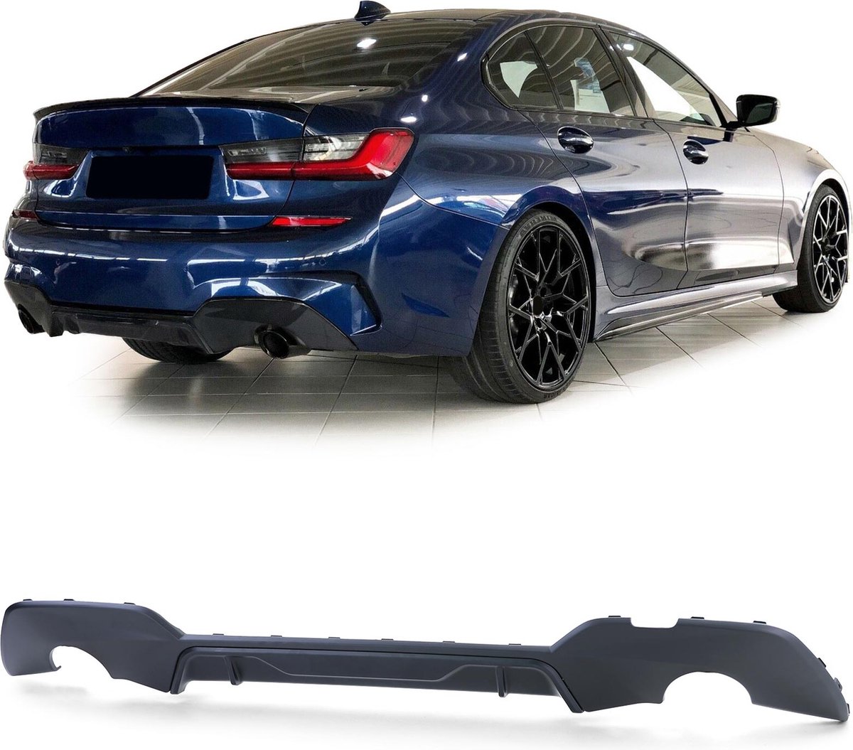 Bmw 3 serie G20 M Pakket vanaf 2018 Achterbumper Diffuser Mat Zwart Dubbele Uitlaat Uitsparing M Performance Look 320 330 M3