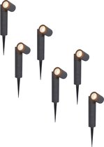 6x Pinero dimbare LED prikspots - GU10 2700K warm wit - Kantelbaar - Tuinspot - Pinspot - IP65 voor buiten - Zwart