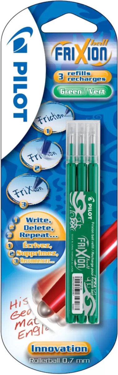 Pilot vulling voor Frixion Ball en Frixion ball clicker groen, blister met 3 stuks 12 stuks