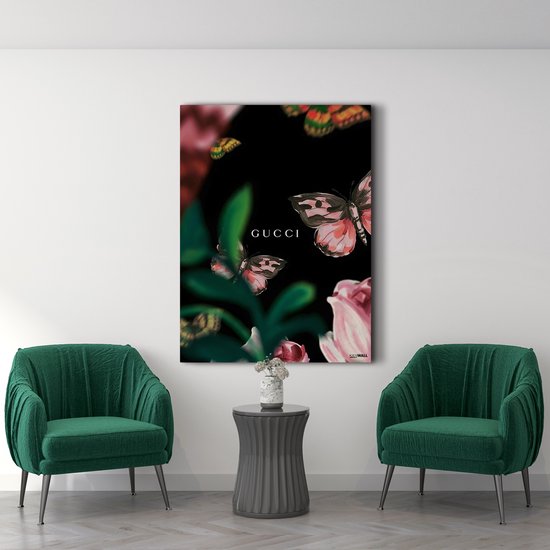 Luxe Canvas Schilderij Gucci Butterfly | 40x60 | Woonkamer | Slaapkamer | Kantoor | Muziek | Design | Art | Modern | ** 4CM DIK! 3D EFFECT**