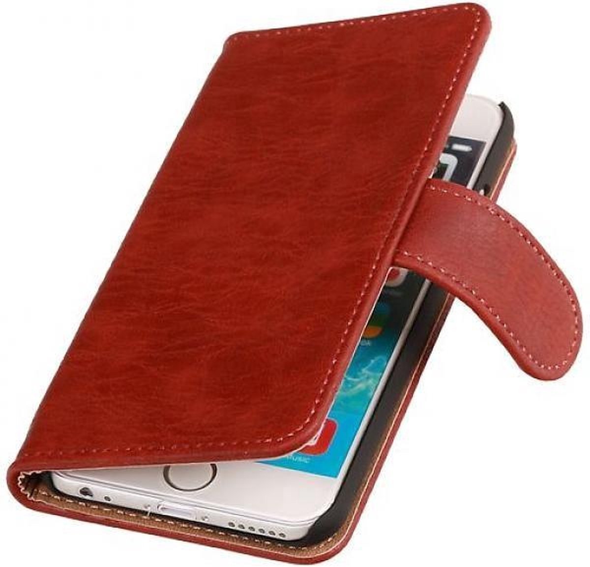 Hout Bookstyle Hoes Geschikt voor de iPhone 6 Plus Rood