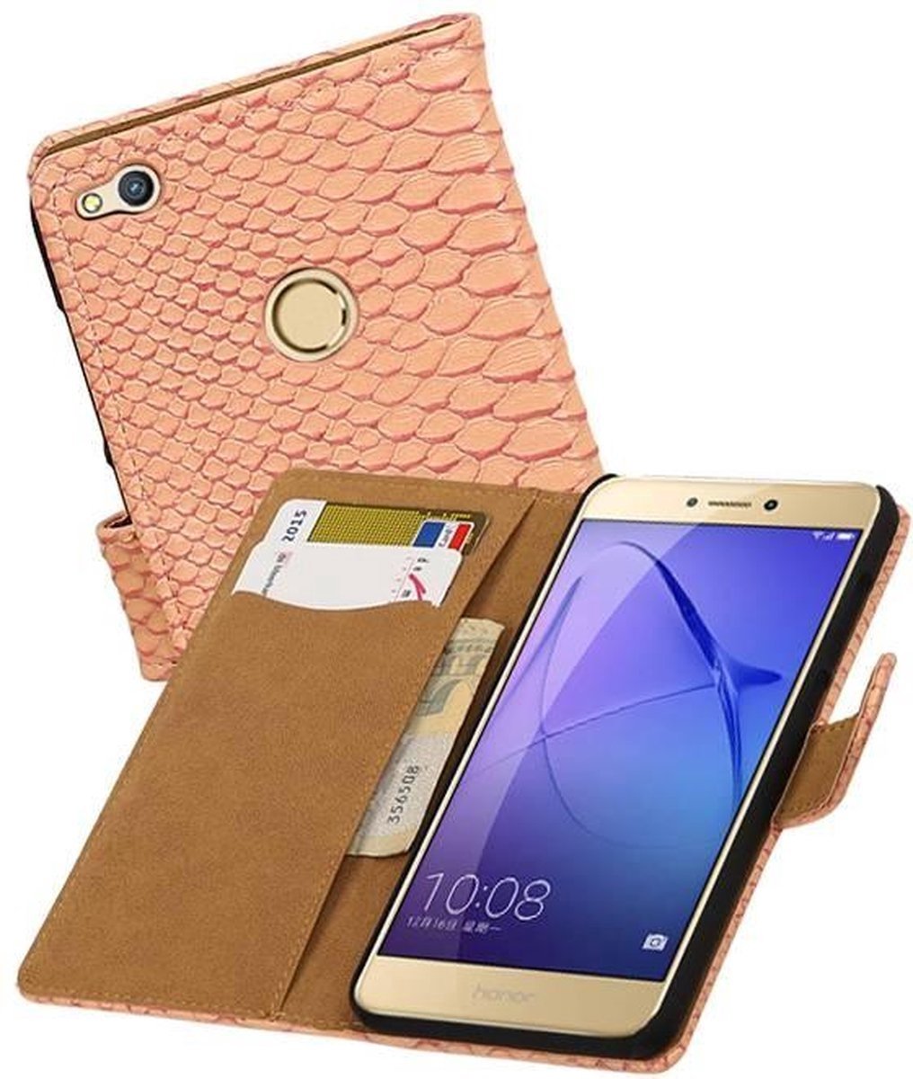 Slang Bookstyle Hoes - Geschikt voor Huawei P8 Lite 2017 Licht Roze