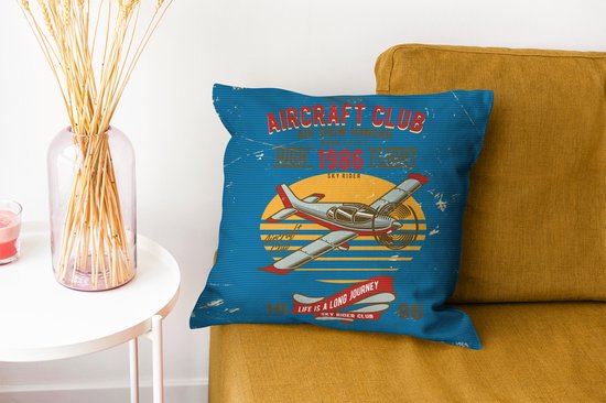 Coussins décoratifs - Oreillers Salon - 40x40 cm - Mancave - Avion - Blauw - Vintage