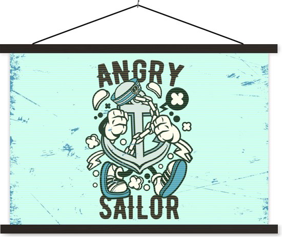 Porte-affiche avec affiche - Affiche scolaire - Anker - Bateau - Vintage - 60x40 cm - Lattes noires