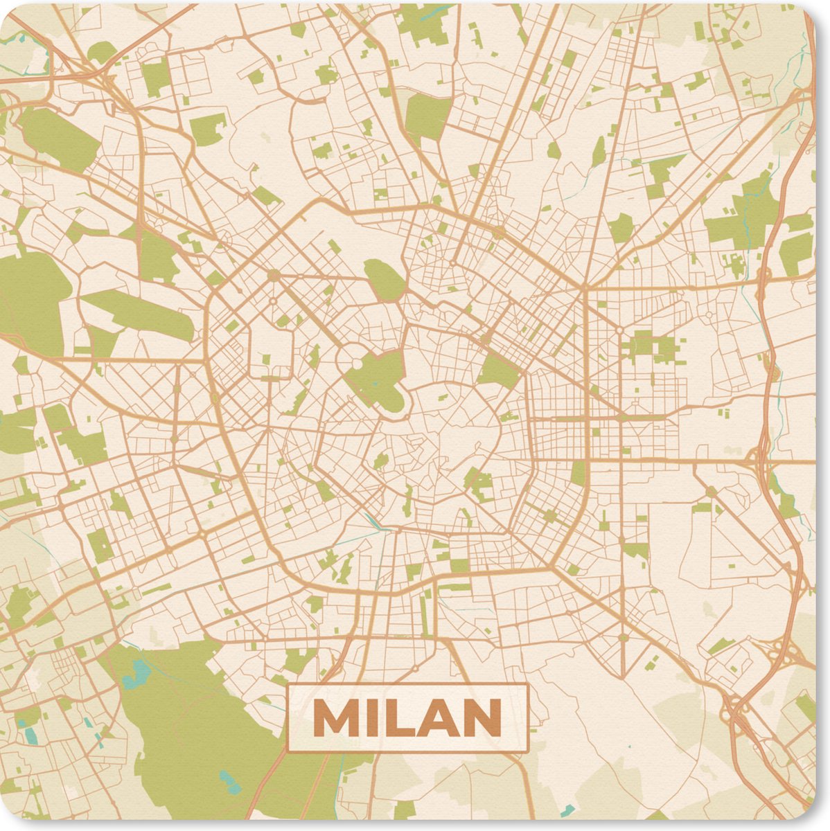 Muismat 20x20 cm - Mousepad Kaart - Milaan - Vintage - Stadskaart - Plattegrond - Muismatten - Stadskaart
