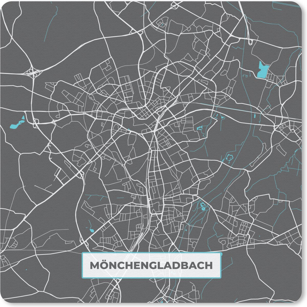 Muismat 20x20 cm - Mousepad Plattegrond – Mönchengladbach – Blauw – Stadskaart – Kaart - Duitsland - Muismatten - Stadskaart
