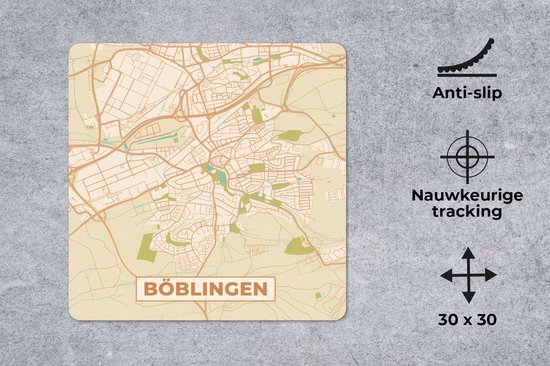 Muismat 30x30 cm - Mousepad Böblingen - Plattegrond - Vintage - Kaart - Stadskaart - Muismatten - Stadskaart