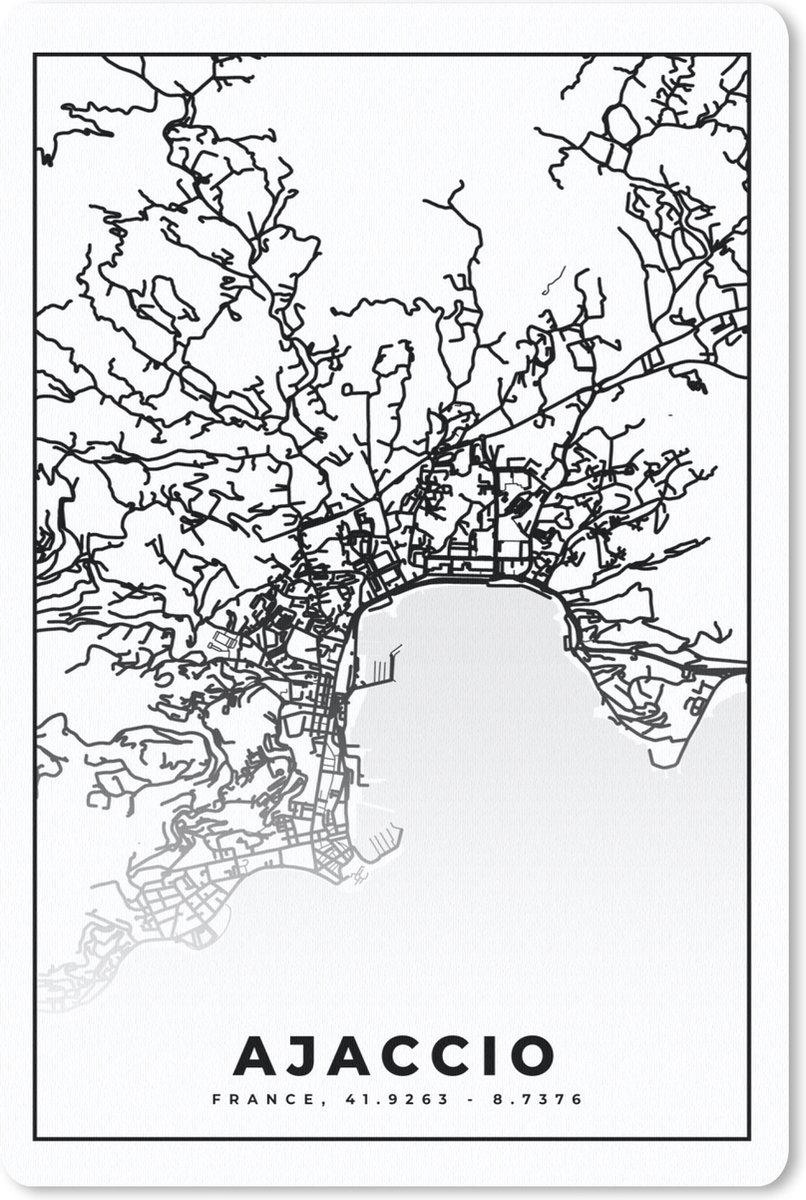 Muismat - Mousepad - Kaart - Stadskaart - Ajaccio - Frankrijk - Plattegrond - Zwart wit - 18x27 cm - Muismatten