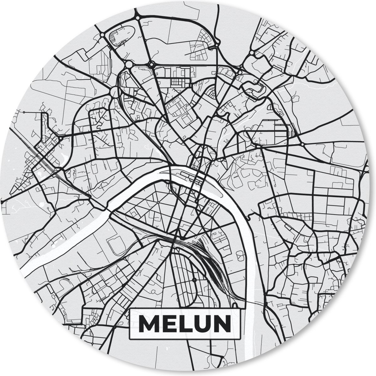 Muismat rond 40x40 cm - Mousepad Frankrijk – Plattegrond – Kaart – Melun – Stadskaart - Ronde muismatten - Stadskaart