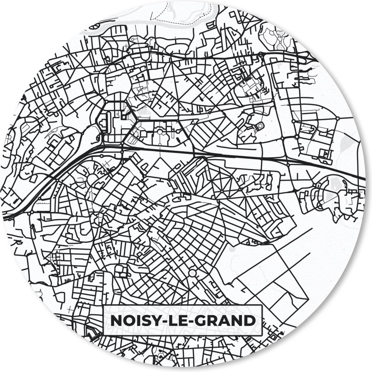 Muismat rond 20x20 cm - Mousepad Stadskaart - Plattegrond - Kaart - Frankrijk - Noisy-le-Grand - Zwart wit - Ronde muismatten - Stadskaart