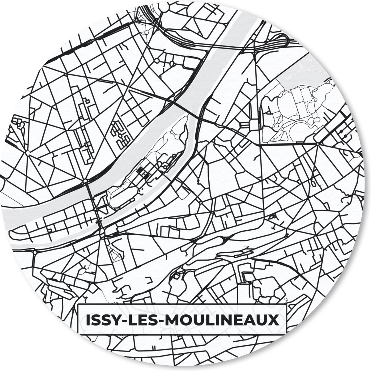 Muismat rond 20x20 cm - Mousepad Stadskaart - Frankrijk - Issy-les-Moulineaux - Kaart - Plattegrond - Zwart wit - Ronde muismatten - Stadskaart