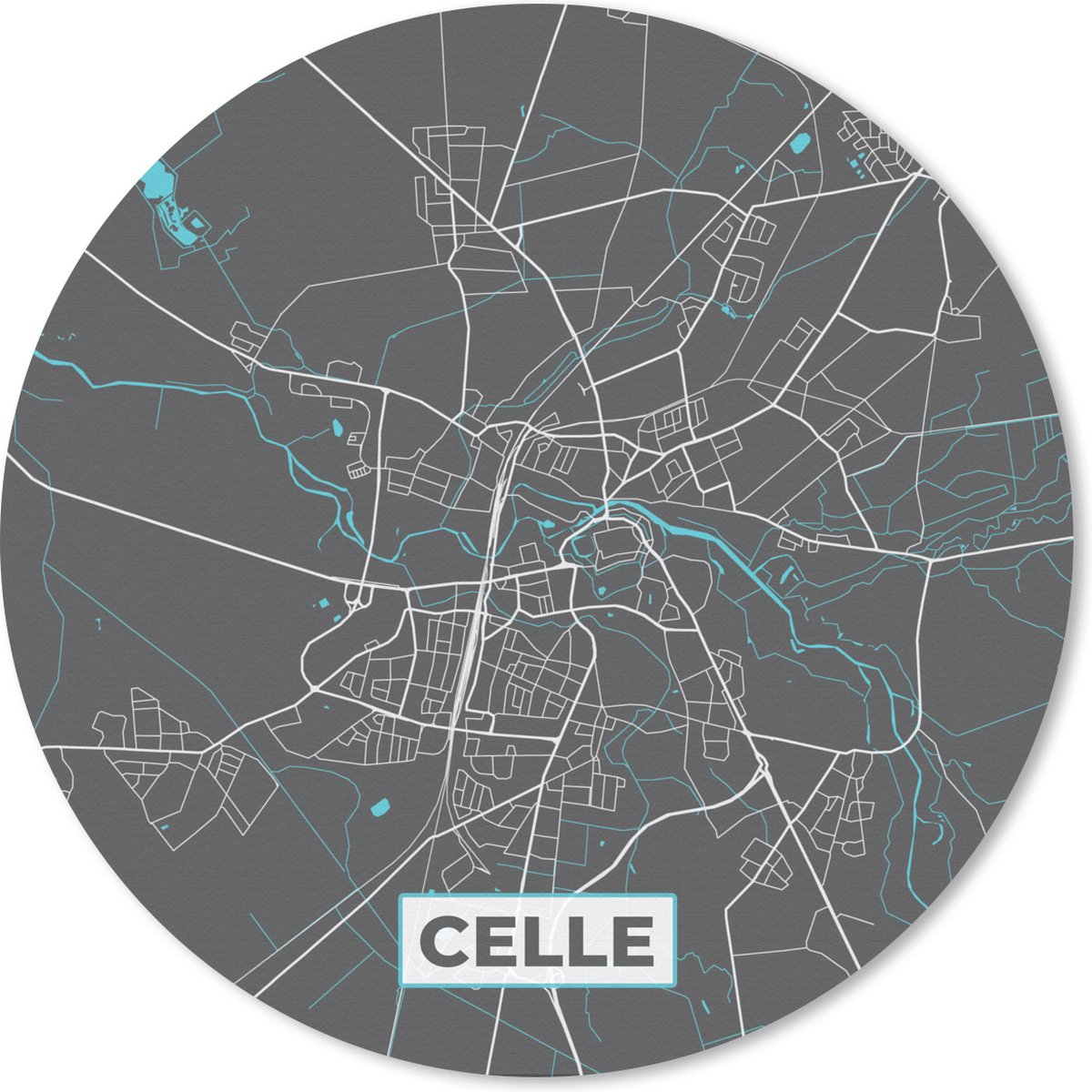 Muismat rond 50x50 cm - Mousepad Blauw – Duitsland – Plattegrond – Stadskaart – Kaart – Celle - Ronde muismatten - Stadskaart