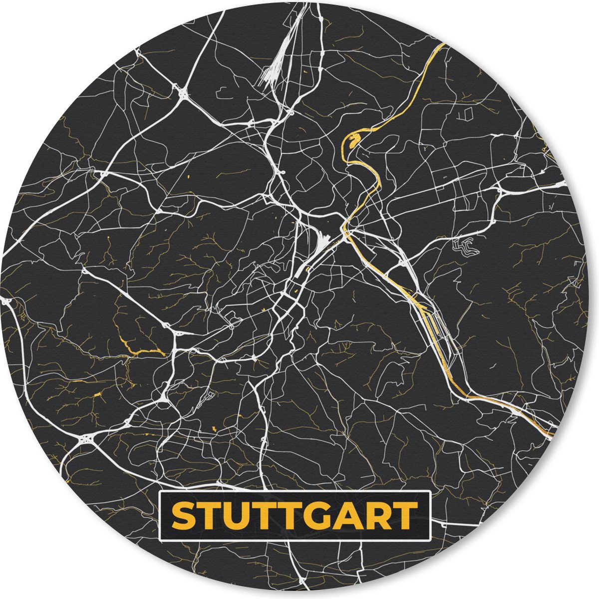 Muismat - Mousepad - Rond - Stuttgart - Goud - Plattegrond - Kaart - Stadskaart - Duitsland - 50x50 cm - Ronde muismat