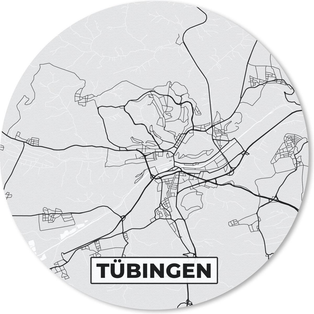 Muismat rond 50x50 cm - Mousepad Duitsland - Plattegrond - Kaart - Tübingen - Stadskaart - Ronde muismatten - Stadskaart