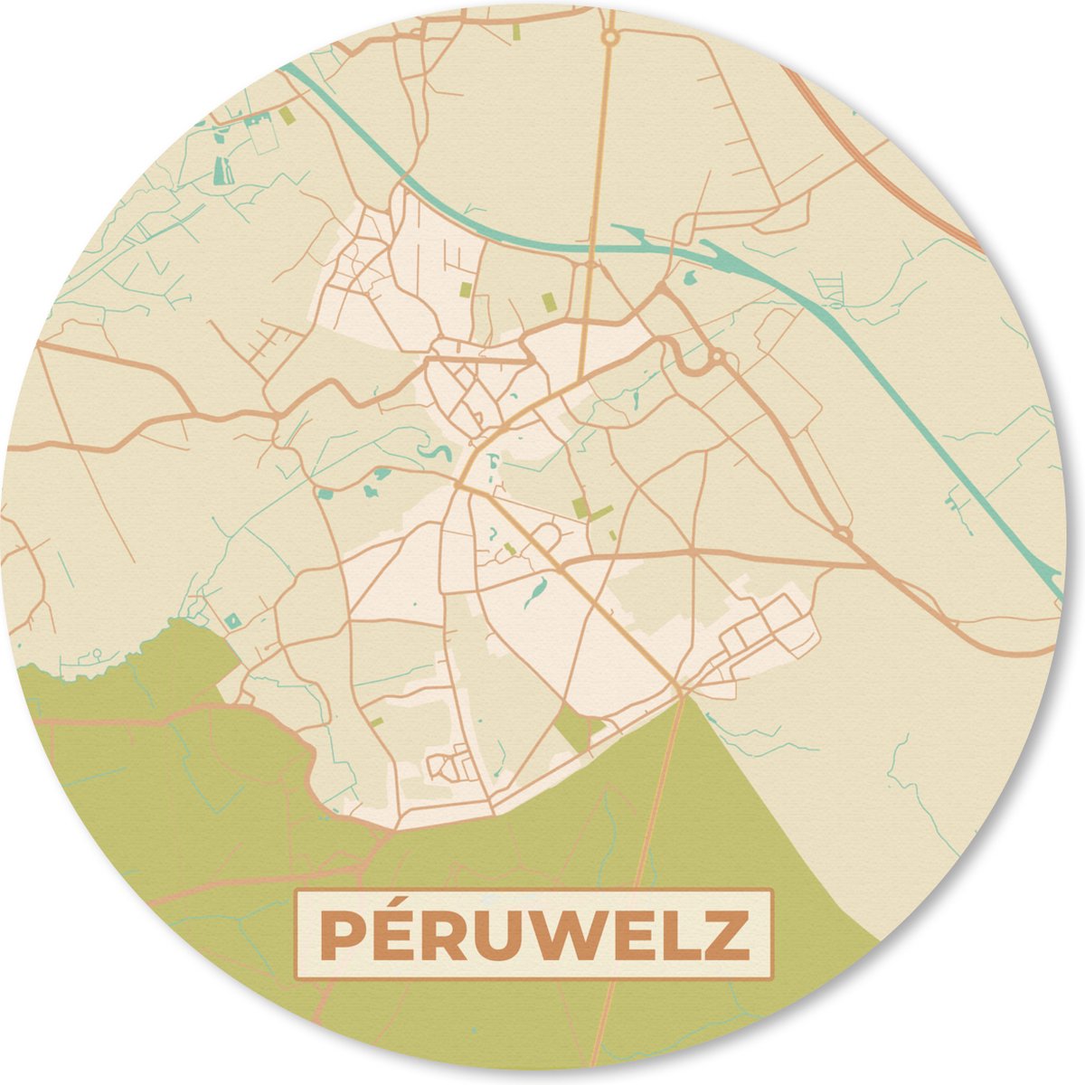 Muismat rond 50x50 cm - Mousepad Plattegrond - Kaart - België - Stadskaart - Péruwelz - Ronde muismatten - Stadskaart
