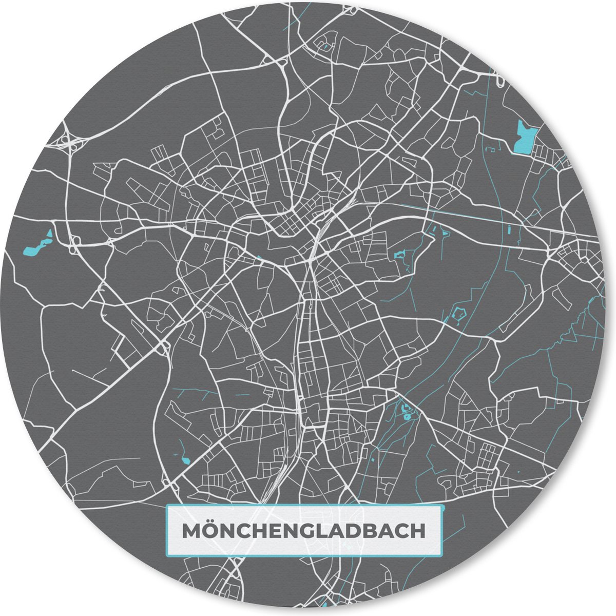 Muismat rond 50x50 cm - Mousepad Plattegrond – Mönchengladbach – Blauw – Stadskaart – Kaart - Duitsland - Ronde muismatten - Stadskaart