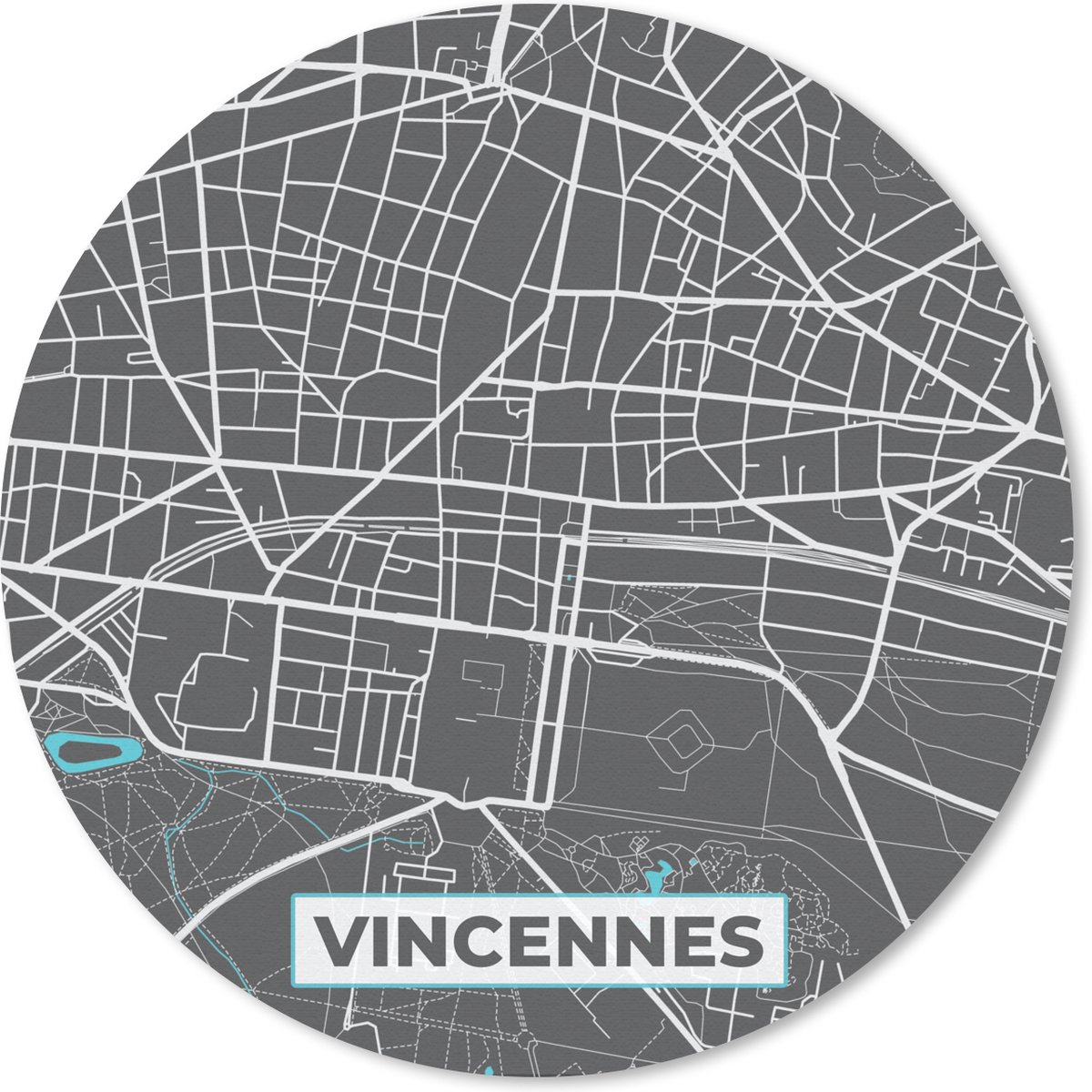 Muismat rond 40x40 cm - Mousepad Vincennes - Stadskaart - Plattegrond - Frankrijk - Kaart - Ronde muismatten - Stadskaart