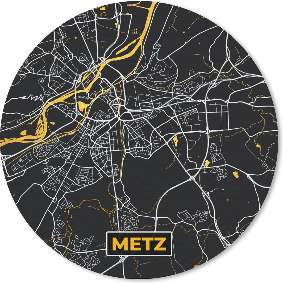 Muismat rond 20x20 cm - Mousepad Plattegrond - Metz - Stadskaart - Frankrijk - Kaart - Ronde muismatten - Stadskaart