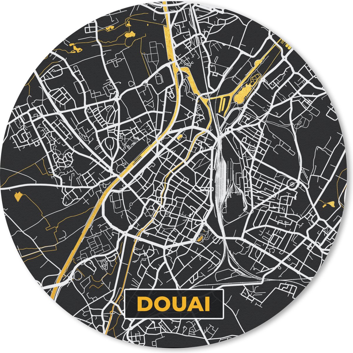 Muismat rond 30x30 cm - Mousepad Douai - Kaart - Stadskaart - Frankrijk - Plattegrond - Ronde muismatten - Stadskaart