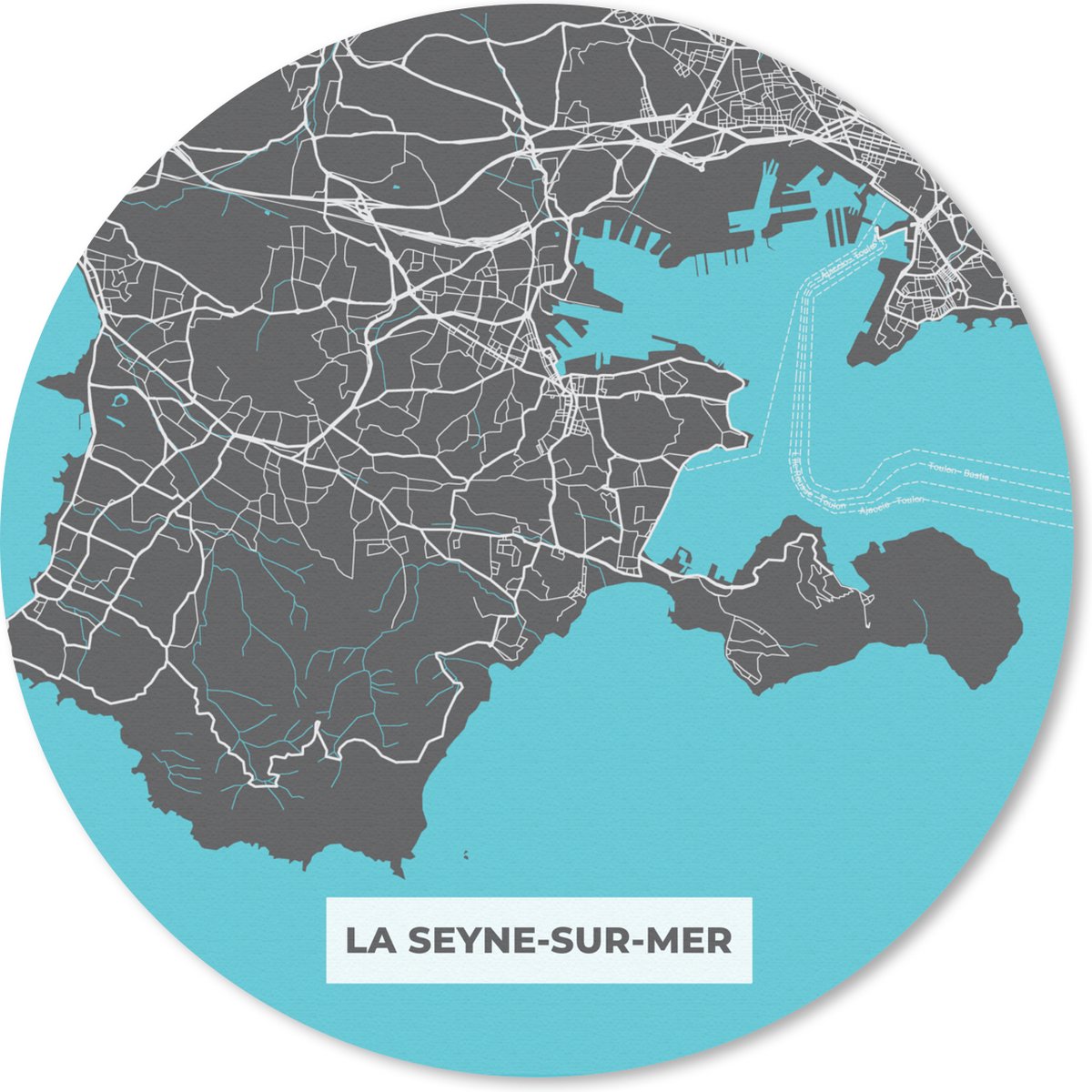 Muismat rond 20x20 cm - Mousepad Plattegrond - La Seyne-sur-Mer - Frankrijk - Stadskaart - Kaart - Ronde muismatten - Stadskaart