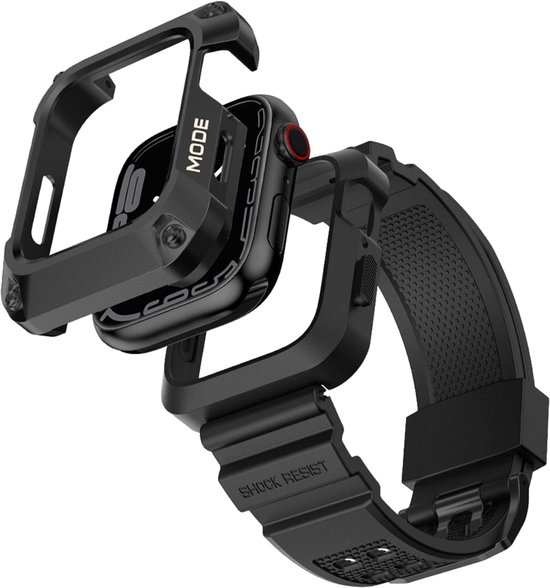 SmartphoneClip® Rugged Armor Iron Case Zwart Bandje met TPU band geschikt voor Apple Watch 44mm