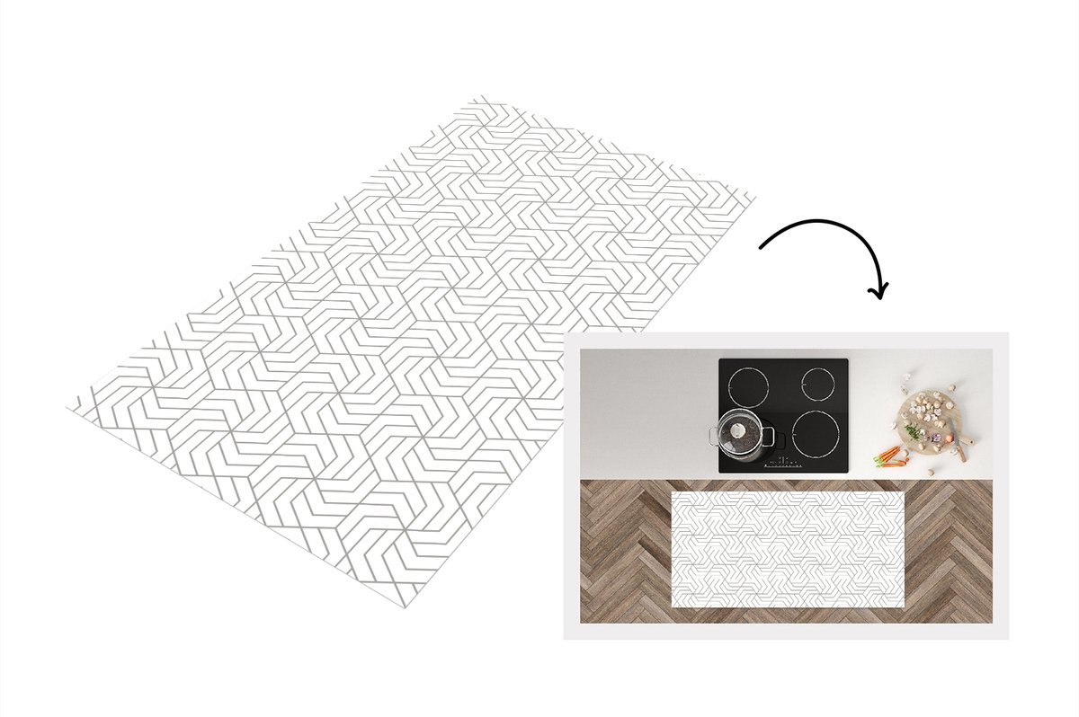 KitchenYeah Keukenloper - Loper keuken - Geometrie - Lijn - Zwart - Wit - Patroon - 120x60 cm - Keukenloper vinyl Multicolor