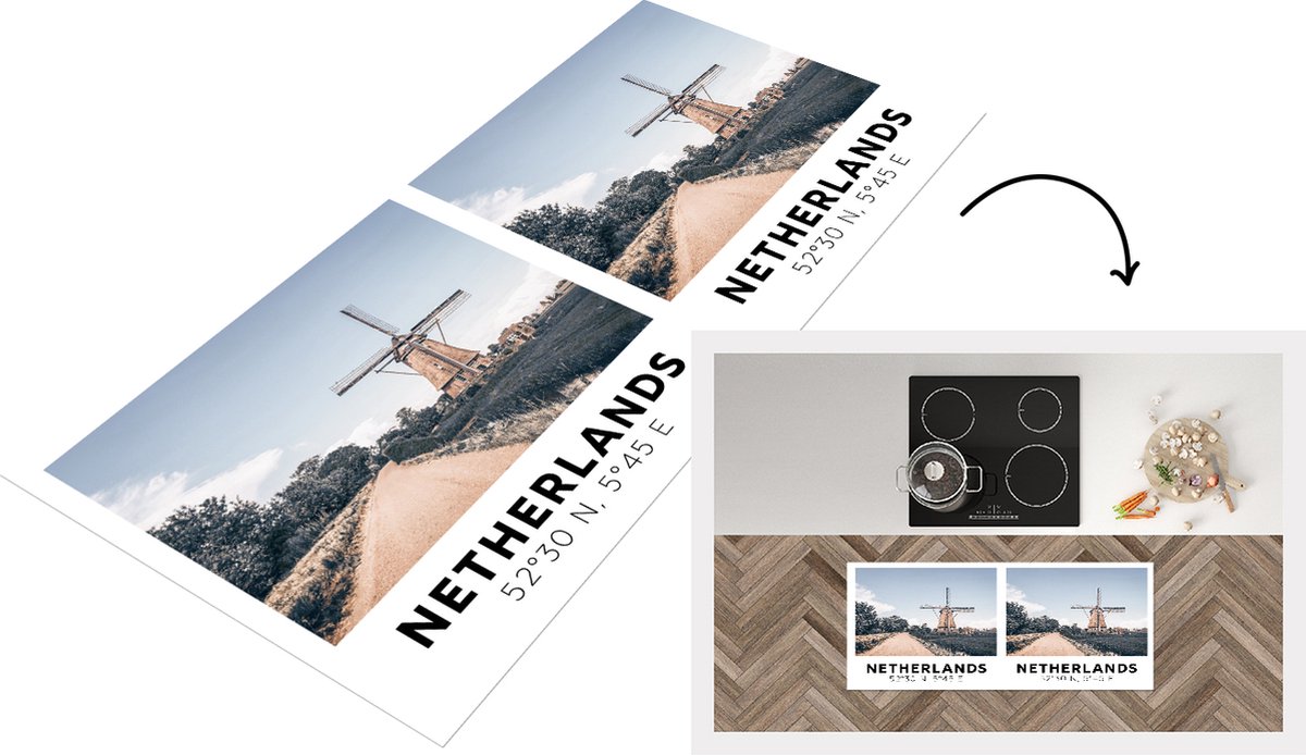 KitchenYeah Keukenloper - Loper keuken - Nederland - Windmolen - Vintage - Zomer - 120x50 cm - Keukenloper vinyl Multicolor
