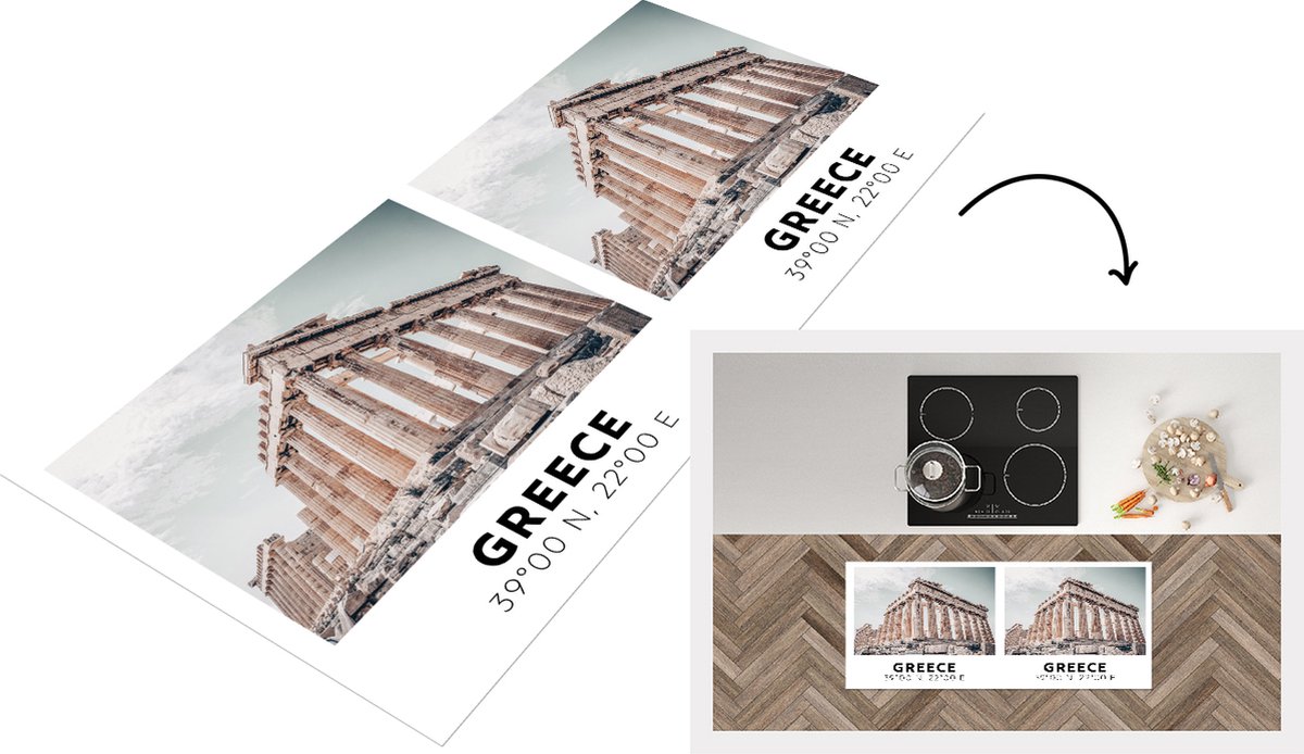 KitchenYeah Keukenloper - Loper keuken - Parthenon - Griekenland - Athene - 120x50 cm - Keukenloper vinyl Multicolor