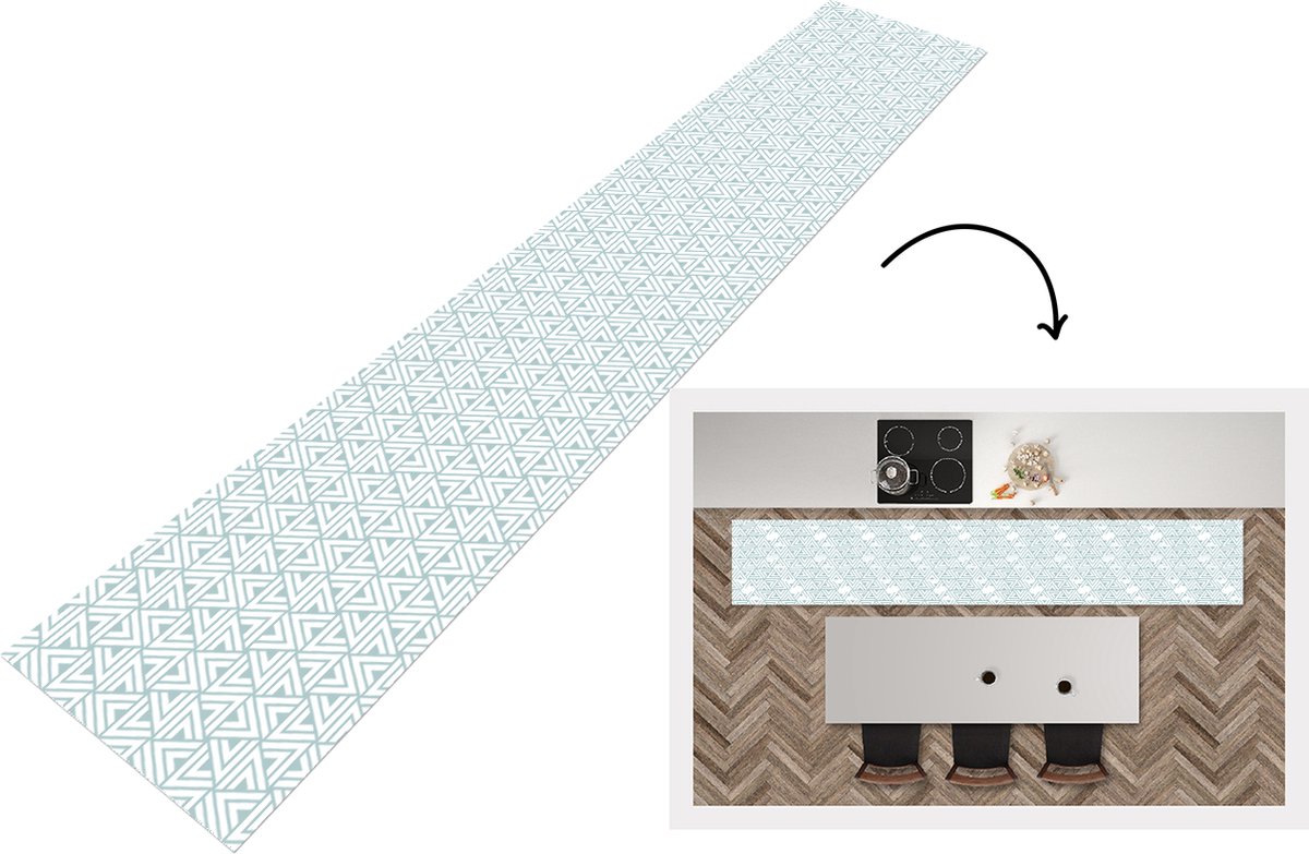 KitchenYeah Keukenloper - Loper keuken - Patroon - Lijn - Design - Groen - 300x50 cm - Keukenloper vinyl Multicolor