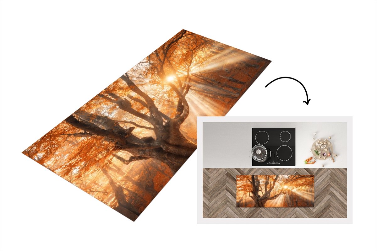 KitchenYeah Keukenloper - Loper keuken - Boom - Natuur - Herfst - 120x50 cm - Keukenloper vinyl Multicolor