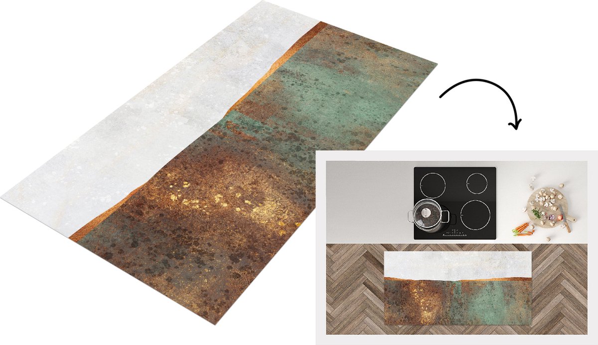 KitchenYeah Keukenloper - Loper keuken - Abstract - Luxe - Goud - 120x60 cm - Keukenloper vinyl Multicolor