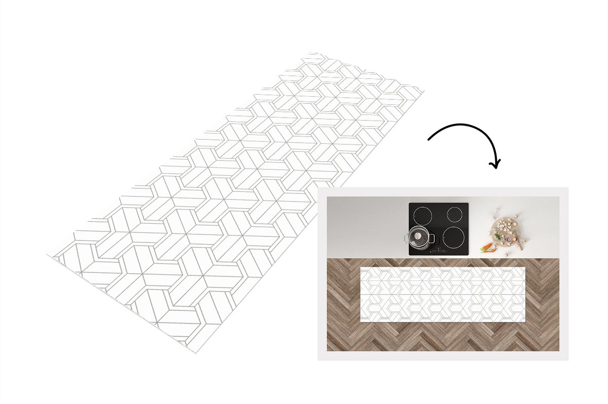KitchenYeah Keukenloper - Loper keuken - Design - Geometrie - Patroon - Lijn - 180x60 cm - Keukenloper vinyl Multicolor