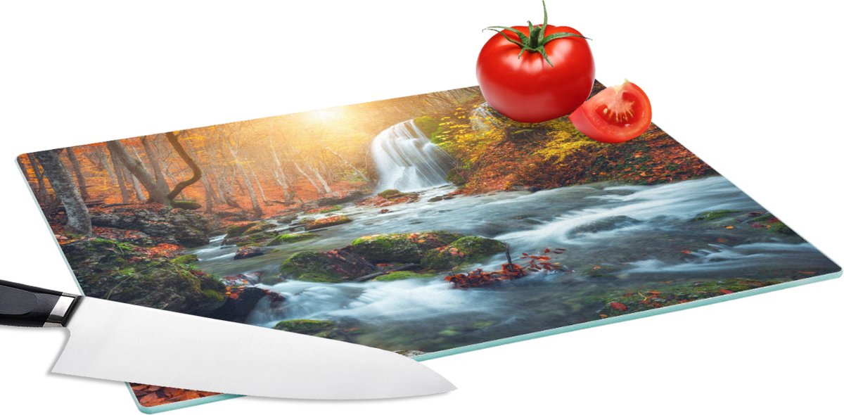 Glazen Snijplank - 39x28 - Waterval - Zon - Herfst - Snijplanken Glas