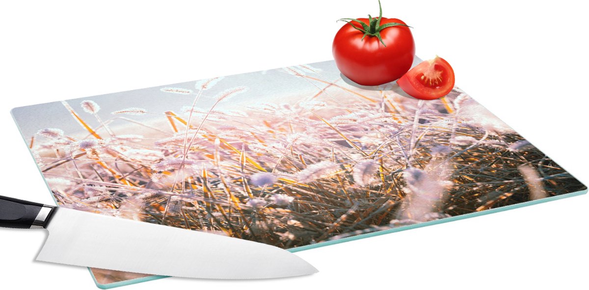 Glazen Snijplank - 39x28 - Gras - Zon - Winter - Sneeuw - Snijplanken Glas