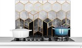 Spatscherm Keuken - Kookplaat Achterwand - Spatwand Fornuis - 90x60 cm - Goud - Hexagon - Chic - Patronen - Aluminium - Wanddecoratie - Muurbeschermer - Hittebestendig
