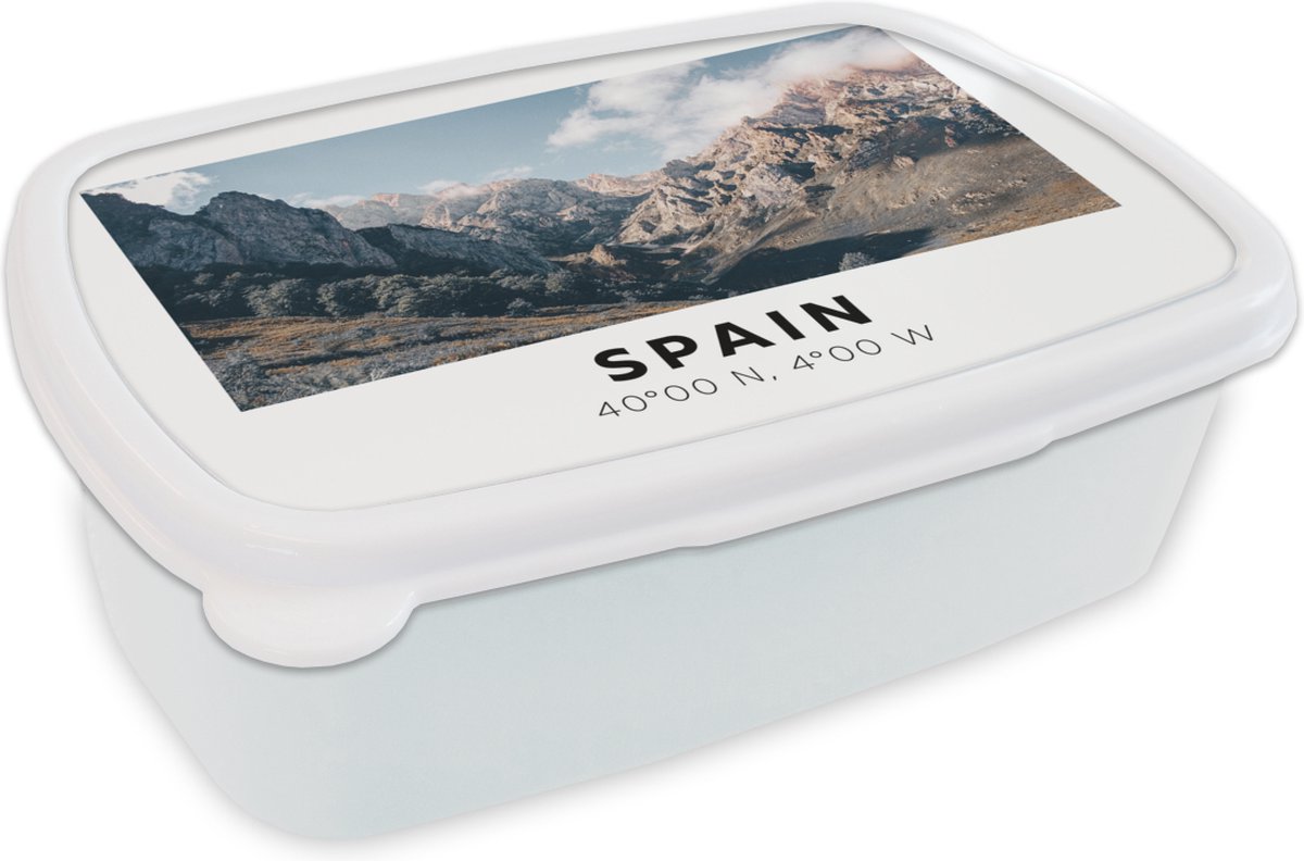 Broodtrommel Wit - Lunchbox - Brooddoos - Spanje - Bergen - Zomer - 18x12x6 cm - Volwassenen