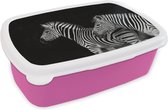 Broodtrommel Roze - Lunchbox - Brooddoos - Zebra - Wit - Wild - Dieren - Zwart - 18x12x6 cm - Kinderen - Meisje