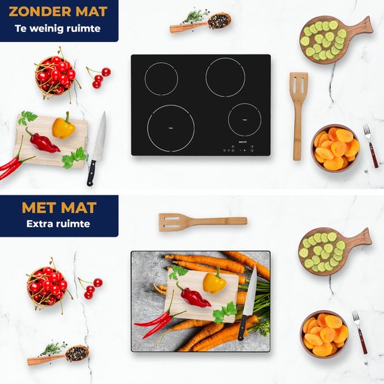 Chefcare Inductie Beschermer Wortels op Grijze Marmer - 70x52 cm - Afdekplaat Inductie - Kookplaat Beschermer - Inductie Mat