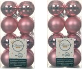 48x stuks kunststof kerstballen lippenstift roze 4 cm - Mat/glans - Onbreekbare plastic kerstballen