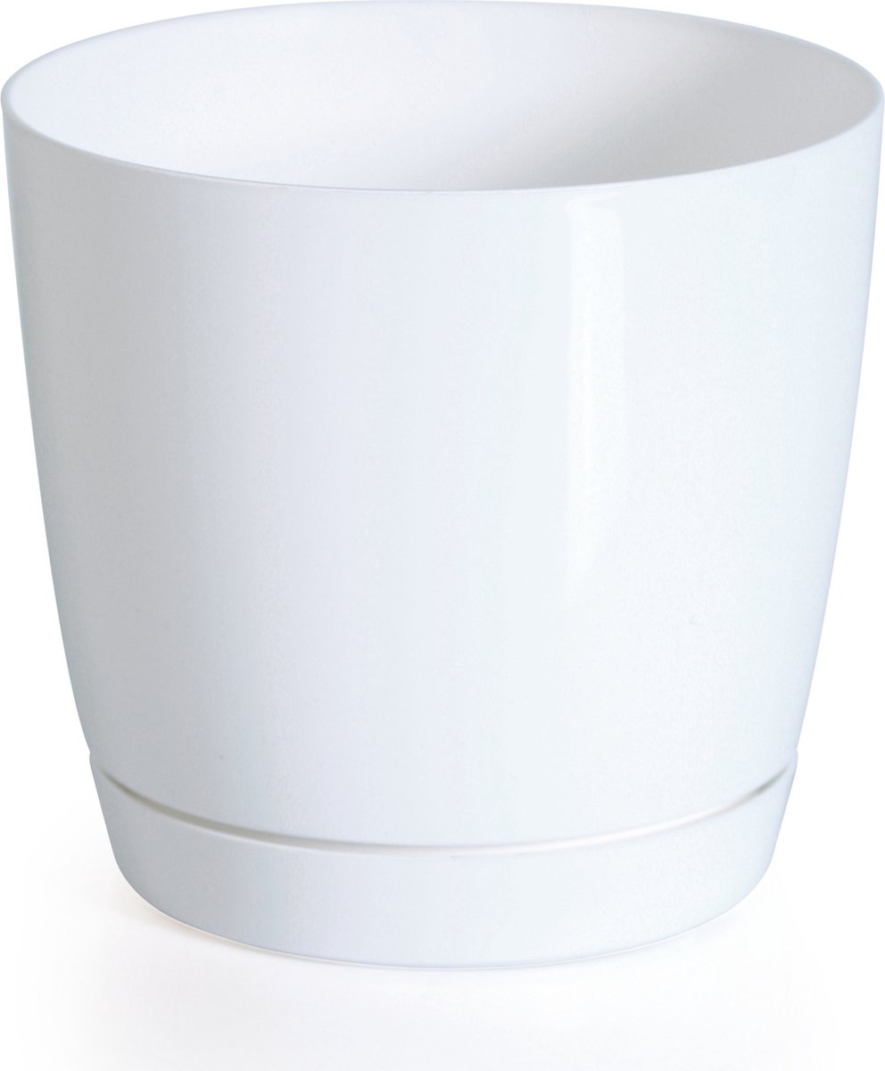 Prosperplast Plantenpot/bloempot met opvangschaal - kunststof - parel wit D24 x H22 cm - binnen/buiten