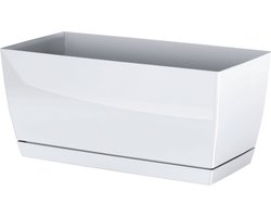 Prosperplast Plantenpot met opvangschaal - kunststof - parel wit - 40x19x18 cm - binnen/buiten - bloempot