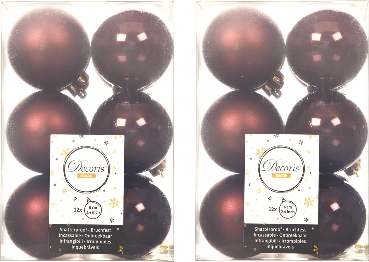 48x stuks kunststof kerstballen mahonie bruin 6 cm - Mat/glans - Onbreekbare plastic kerstballen